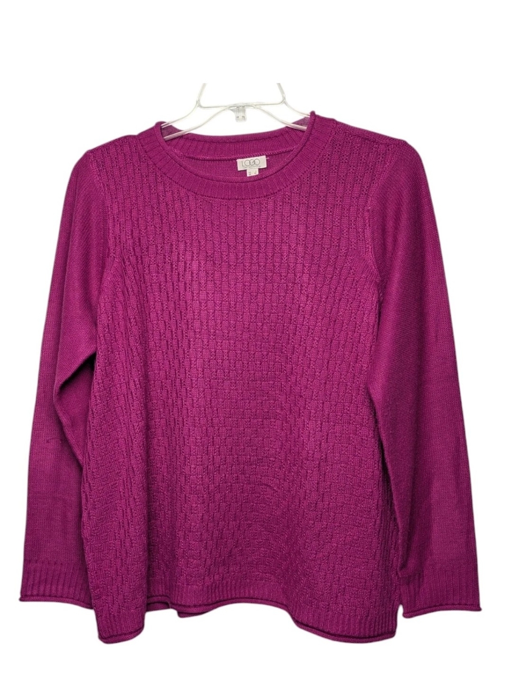 LOGO by Lori Goldstein Crushed Berry Cable Knit Sweater
